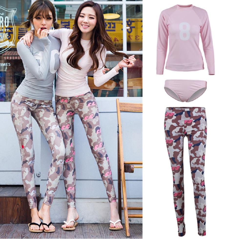 Bộ đồ bơi tay dài 3 mảnh hoạ tiết lính cho phái nữ ་ * | BigBuy360 - bigbuy360.vn