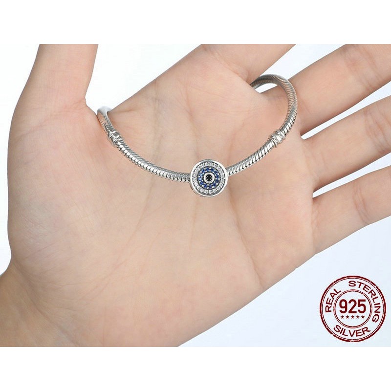 charm pan đính đá tròn xanh trắng bạc s925 cao cấp