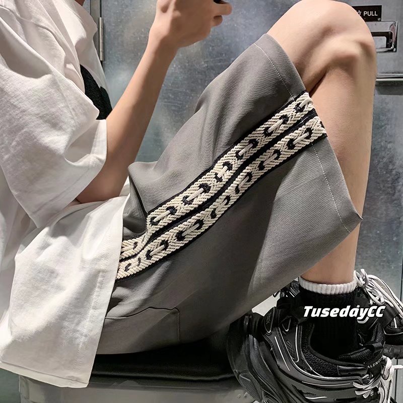 Quần Short Lưng Thun Ống Rộng Phối Sọc Bên Hông Phong Cách Hip Hop Đường Phố Hàn Quốc Cỡ M-3XL Cho Nam