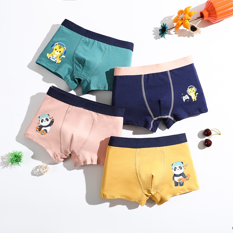 Set 4 quần lót boxer SMY cotton mềm mại thoáng khí họa tiết hoạt hình chất lượng cao dành cho bé trai