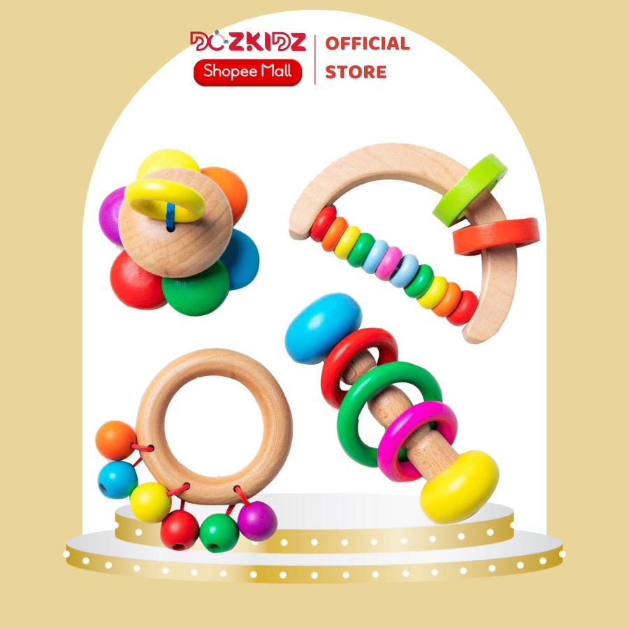 Đồ chơi gỗ âm nhạc - Combo 4 xúc xắc cho trẻ từ 0 tuổi - DOZKIDZ
