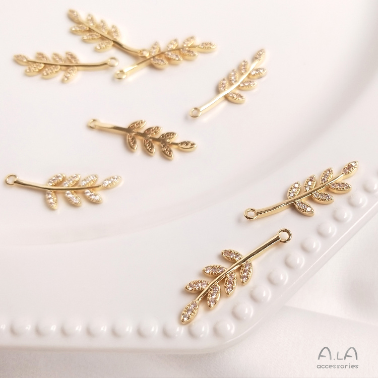 Mặt Vòng cổ 14K Đá zircon Hình Cành Lá Nhiều Màu Sắc