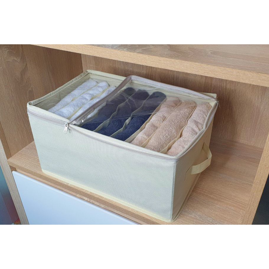 Hộp Vải Đựng Đồ Có Nắp Mặt Kính Chống Bụi Bẩn. Hộp Để Quần Áo, Khăn Tắm Chia Nhiều Ngăn Tiện Ích HD STORE