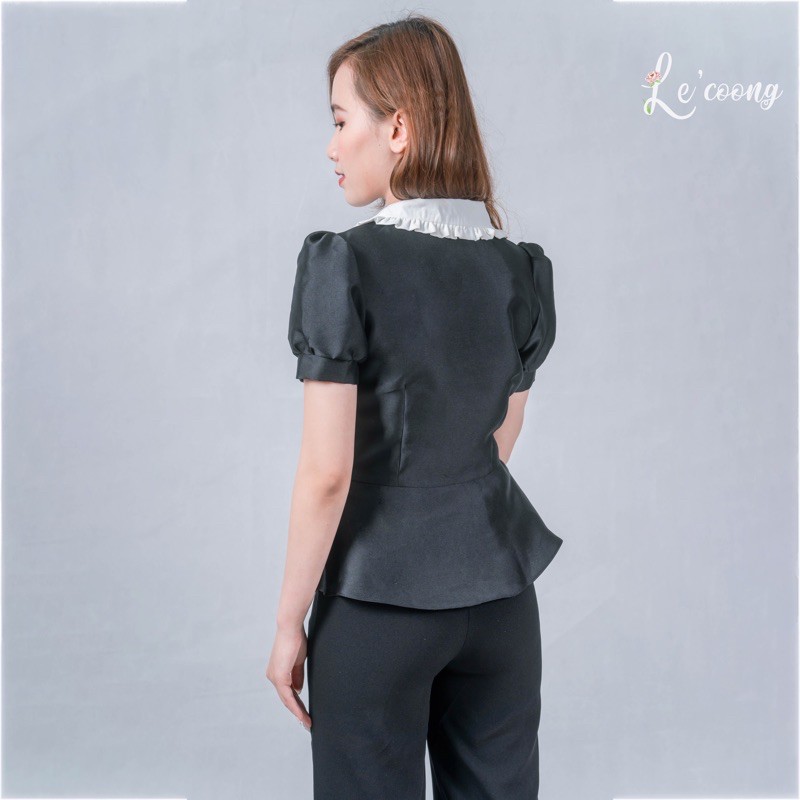 Áo kiểu đẹp dáng peplum dành cho nữ màu đen chất Tapta thiết kế cổ đức tôn eo thích hợp thời trang công sở_LeCoong A26 | BigBuy360 - bigbuy360.vn