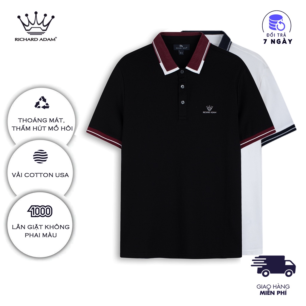Áo Polo cao cấp cổ bẻ kẻ 3D chất liệu vải cotton USA mặc mát thoải mái, chuẩn form regular Fit - PL070421 Richard Adam