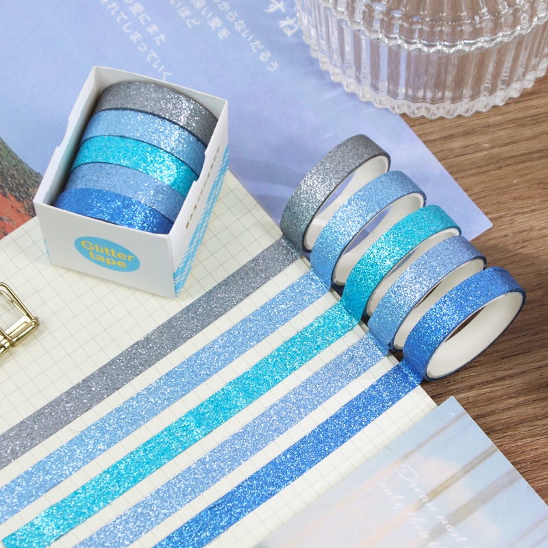Hộp 5 Cuộn Băng Keo Kim Tuyến Nhiều Màu Sắc Trang Trí Sổ Tay DIY 2M