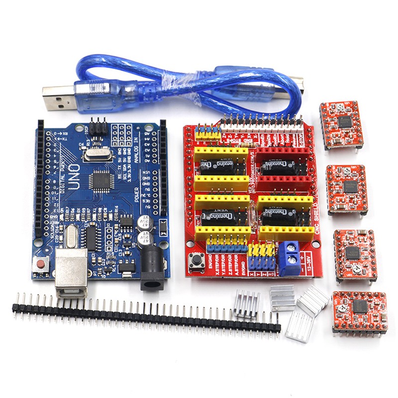 1 Bộ Bảng Mạch Mở Rộng Cnc Shield V3 + 4 Mạch Khắc A4988 Cho Arduino + Uno R3