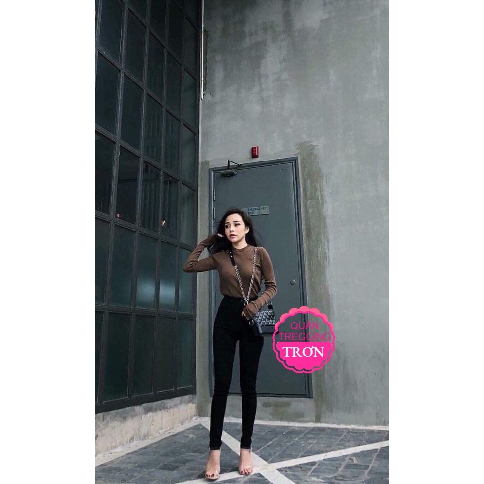 Quần tregging nữ dài dáng thun ôm bó legging skinny vải co giãn màu đen