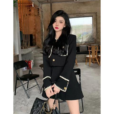 Bộ Áo Khoác + Chân Váy Ngắn Lưng Cao Màu Đen Thời Trang Mùa Thu 2022 Chất Lượng Cao Cho Nữ Xiaoxiang