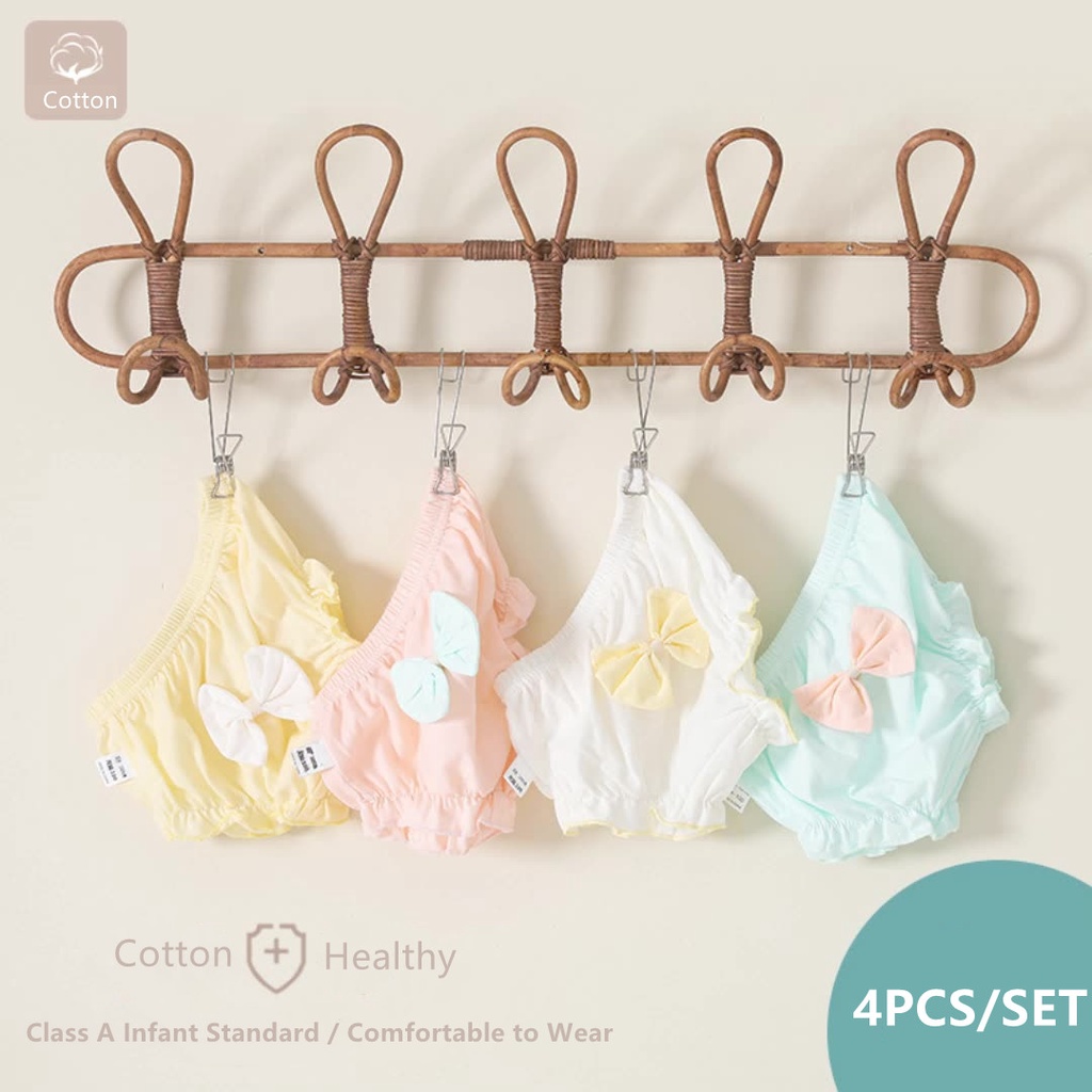 Set 4 Quần Lót cotton Màu Trơn Bảo Vệ Riêng Tư Cho Bé Gái 6 Tháng-7 Tuổi