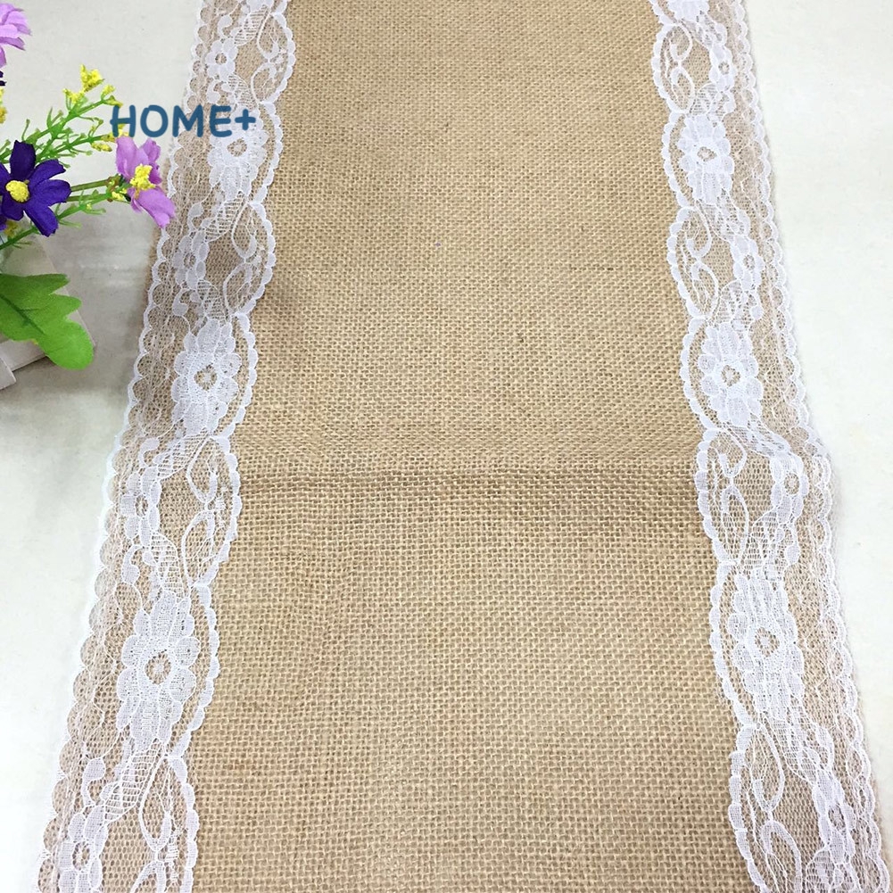 Vintage Burlap Jute Linen Table Runner Lace Cloth Dinning Room Table Gadget Home Decor Accessory @vn