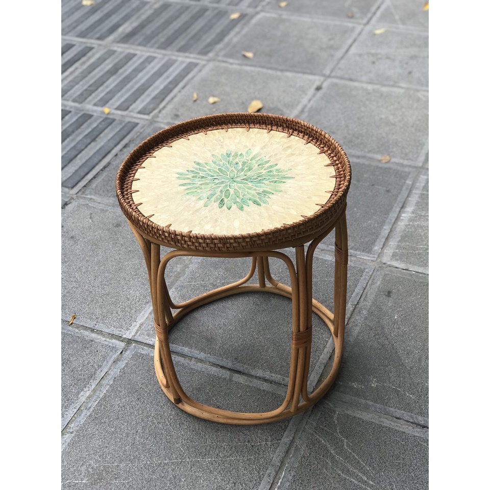 Bàn song mây mặt gốm vintage