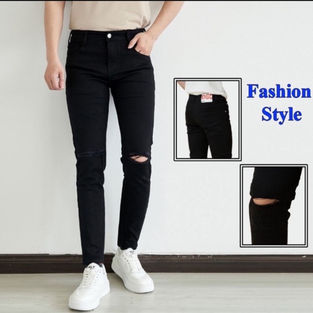 QUẦN JEAN ĐEN DÀI RÁCH GỐI VÀ TRƠN CAO CẤP MẪU CỰC KỲ SIÊU ĐẸP HOT PHÙ HỢP NHẤT HIỆN NAY CHO CÁC BẠN TRẺ CỦA T&D - TT01