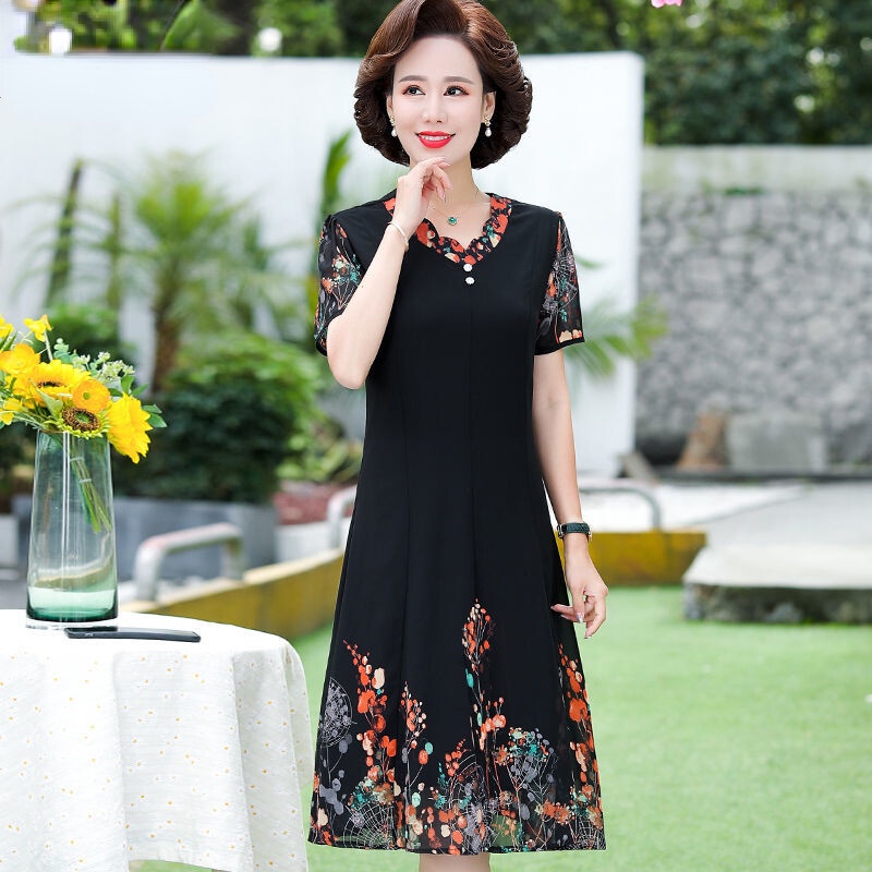 Đầm chiffon Thiết Kế Mới Thời Trang Mùa Hè Theo Phong Cách Phương Tây Cho Phụ Nữ Trung Niên