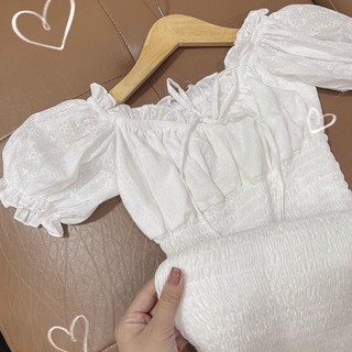 [Hàng Sẵn] Đầm Váy Trắng Ôm Nhún Chỉ
