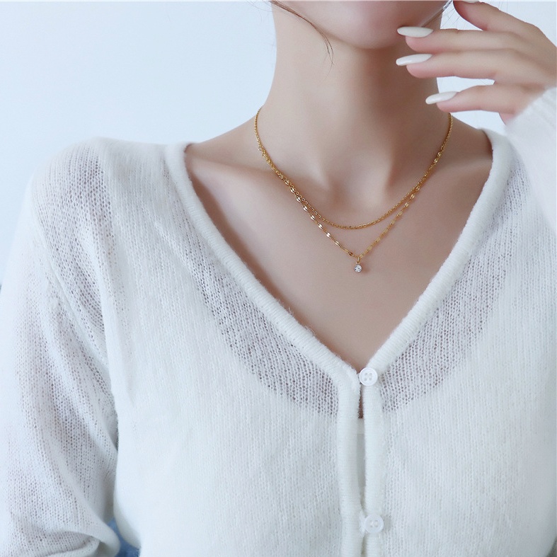 Dây chuyền titan nữ 2 tầng đính đá sang trọng không đen gỉ