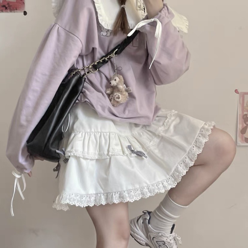 Chân váy ngắn kẻ caro lưng cao phối ren Lolita 🌸 Ảnh video quay thật ở cuối sản phẩm | BigBuy360 - bigbuy360.vn