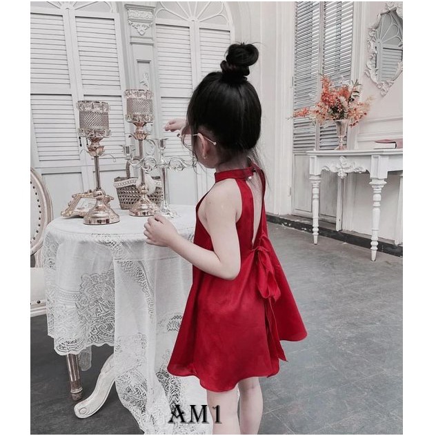 (10-20kg) Váy bé gái, váy lụa cổ yếm sát nách cho bé TTR29