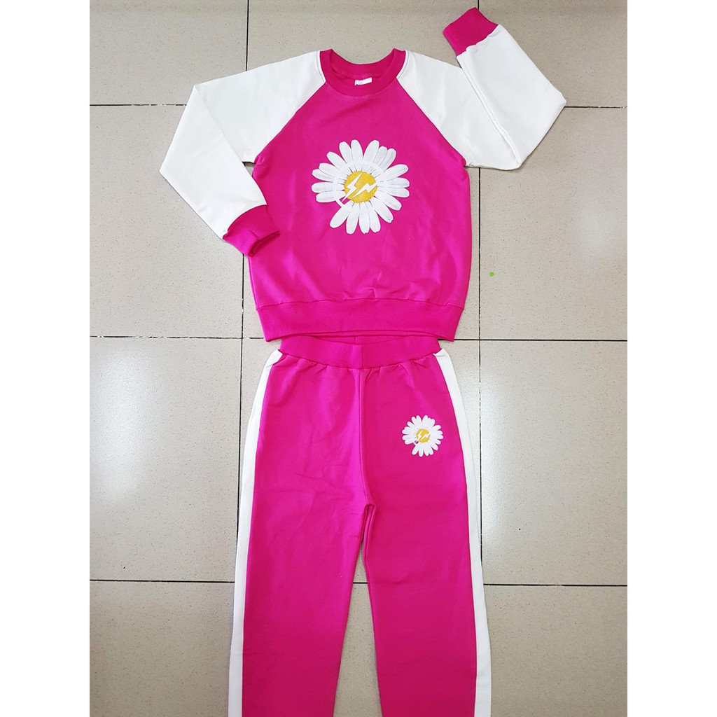 Bộ thun cotton da cá tay dài in hoa cúc ấm áp cho bé gái ( size đại)