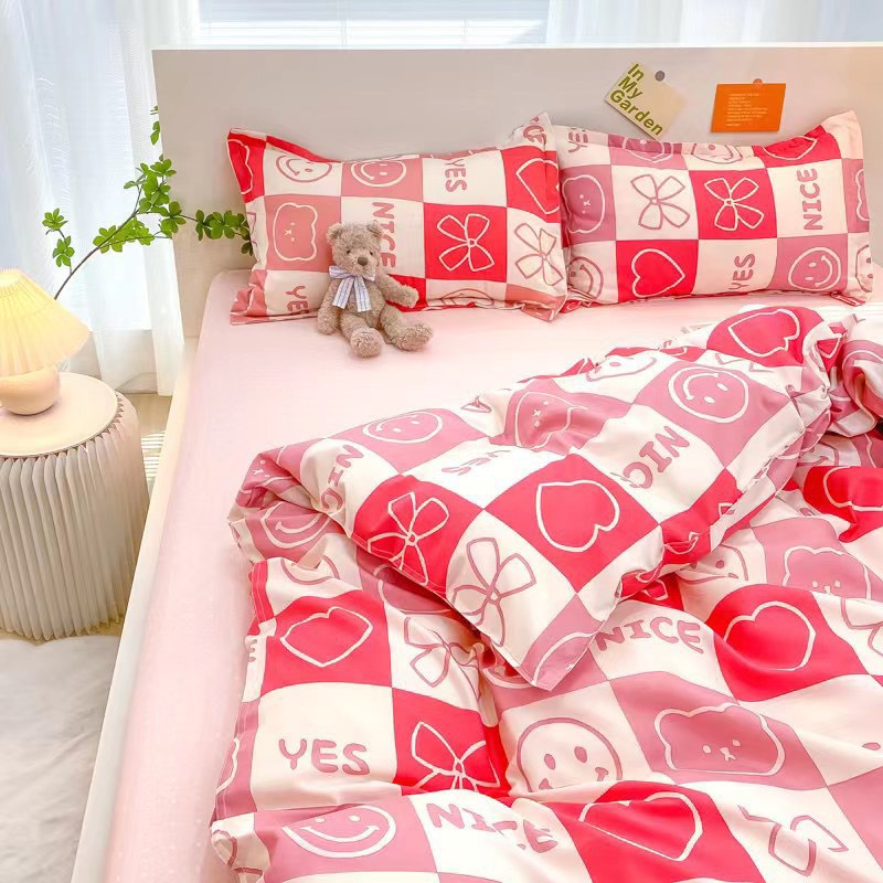 Bộ chăn ga gối cotton poly Mẫu Mặt Cười Hồng.