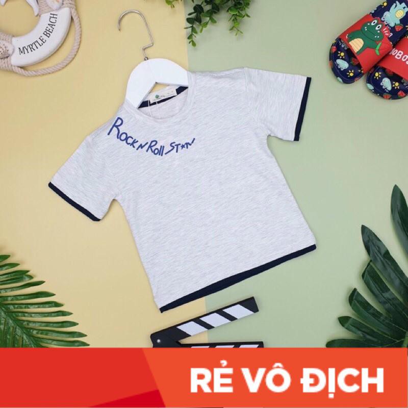 Áo cotton cộc tay phối viền RocknRoll bé trai size 1-8, cho bé 10–25kg. Chất cotton 4 chiều đanh chất, mềm tay, siêu đẹp