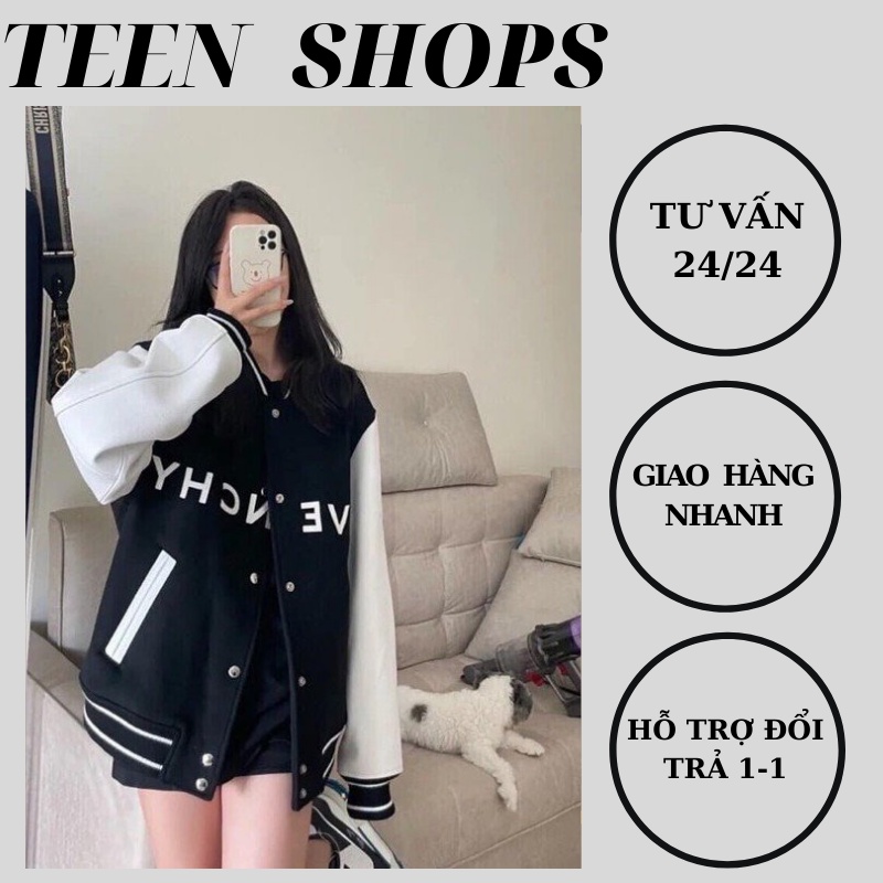 Áo Bomber , Áo Khoác Ngoài Thêu Chữ Ngực Tay Da Cho Nam Nữ Hot 2021