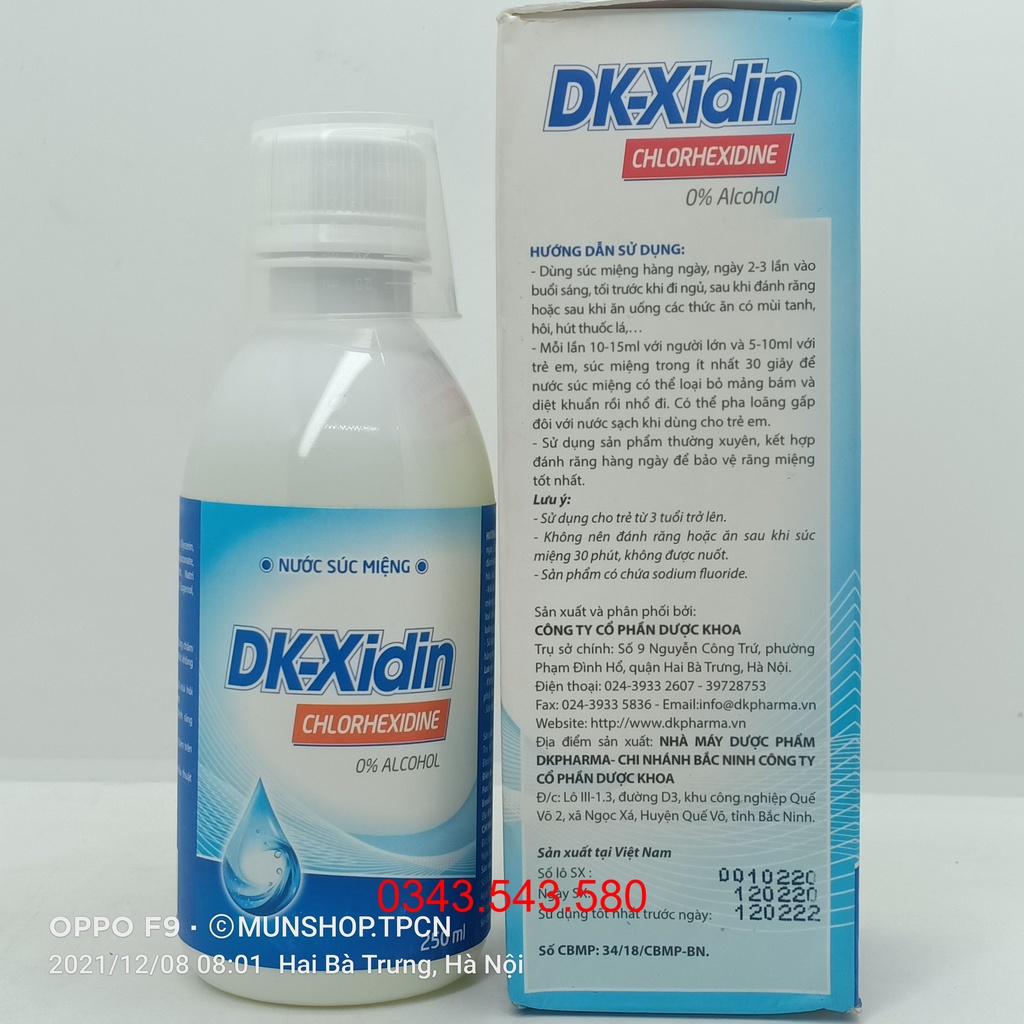 Nước súc miệng DK-Xidin chlorhexidine chai 250ml