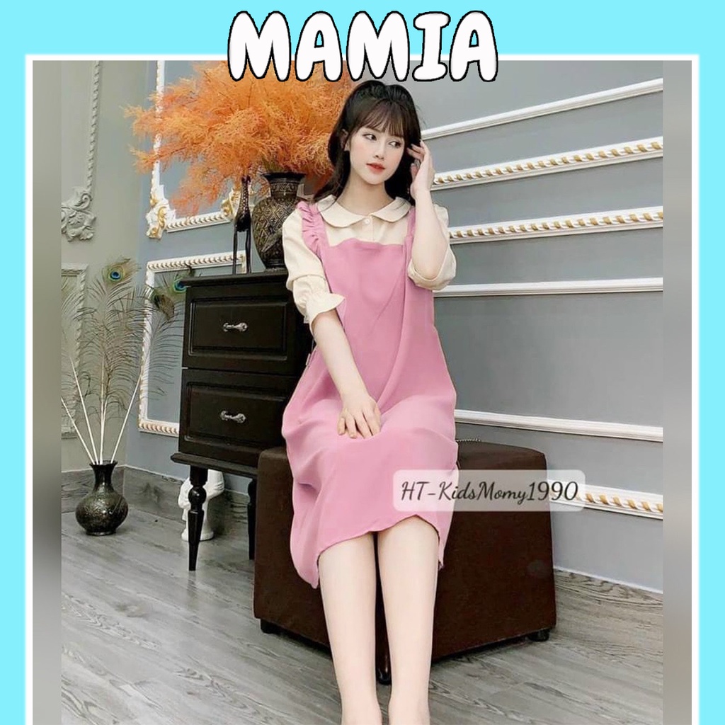 Váy Đầm Bầu Yếm Xinh Mùa Hè Tay Lỡ Có Cổ Thiết kế Lịch Sự Dễ Thương Đi Làm Dự Tiệc VM029 Mamia