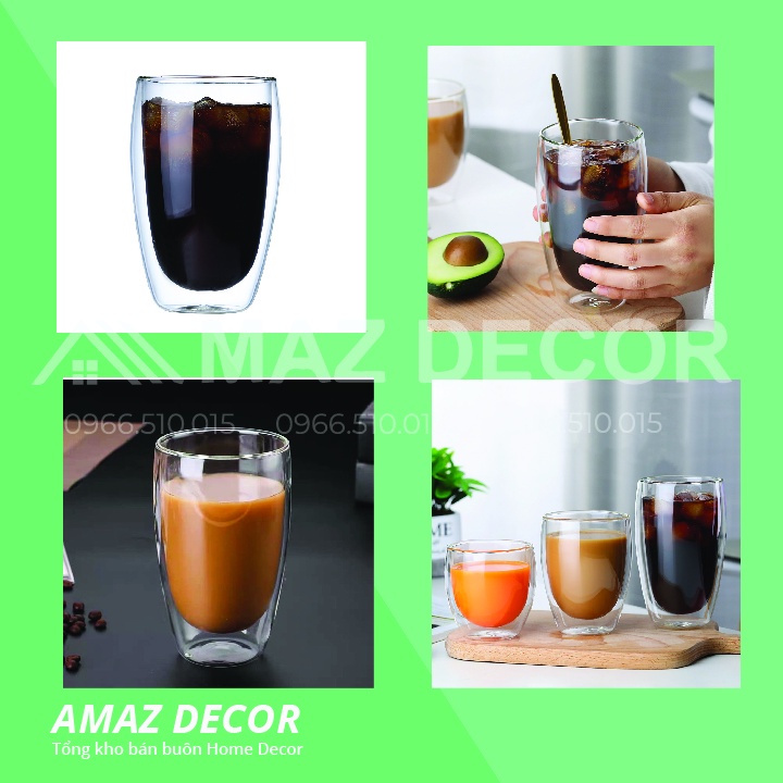 [Sỉ] Cốc ly thủy tinh 2 lớp giữ nhiệt lâu bằng thủy tinh uống trà và cafe 240ml -350ml-450ml đẹp dày dặn cao cấp giá rẻ