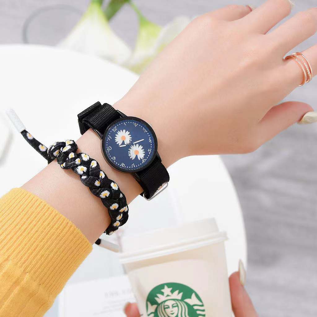 Đồng Hồ Nữ Mặt Tròn Dây Vải Thời Trang Hàn