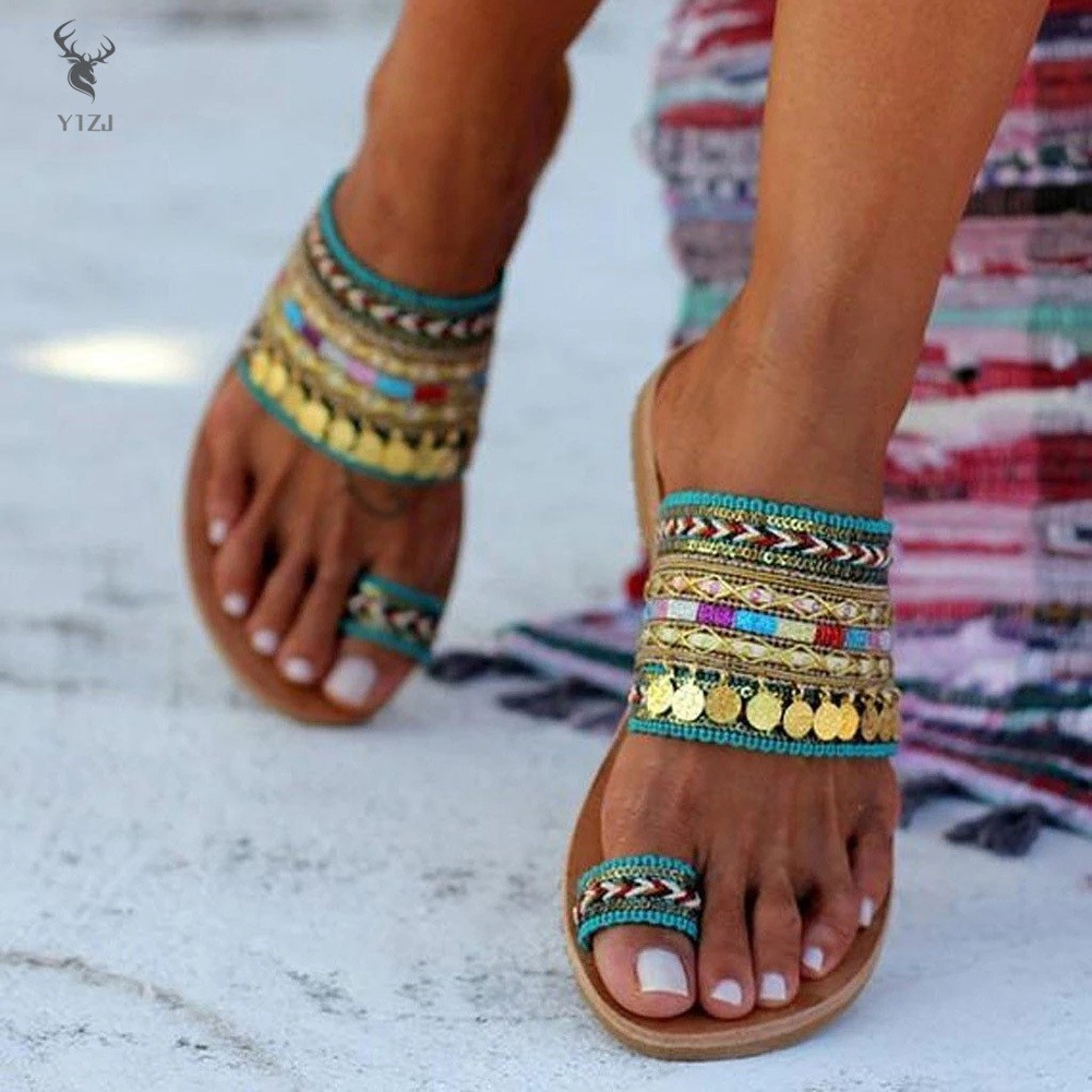 COD&amp; Vera Sandals Handmade Open Toe Ethnic Style Flat Sandals Women Casual Shoes Slippers