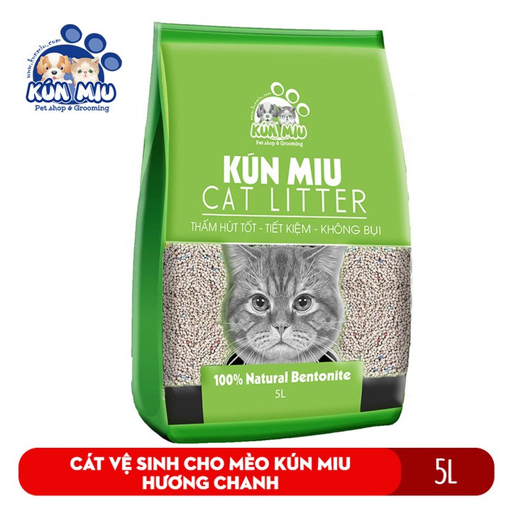 Cát vệ sinh cho mèo Kún Miu hương chanh 5L (3.5kg)