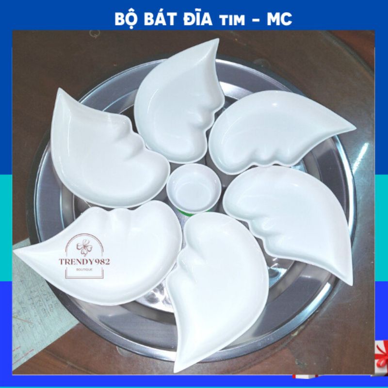 Bộ đĩa tim minh châu 6 cánh giá rẻ cao cấp minh châu trắng trơn( Bộ 6 đĩa)