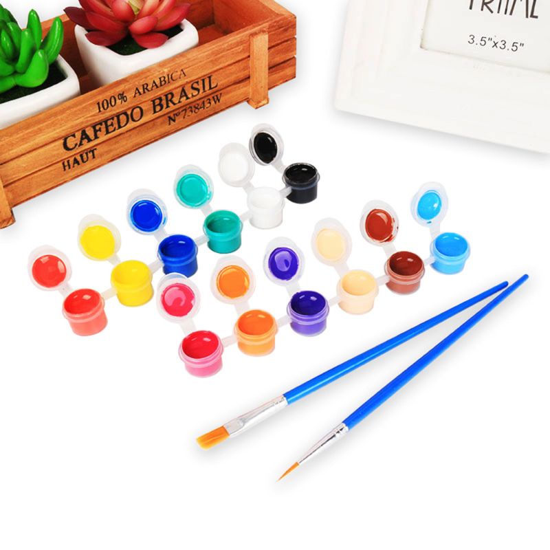 ✿ Bộ Dụng Cụ Vẽ Tranh Acrylic Với 2 Cọ Vẽ Dành Cho Trẻ Em DIY