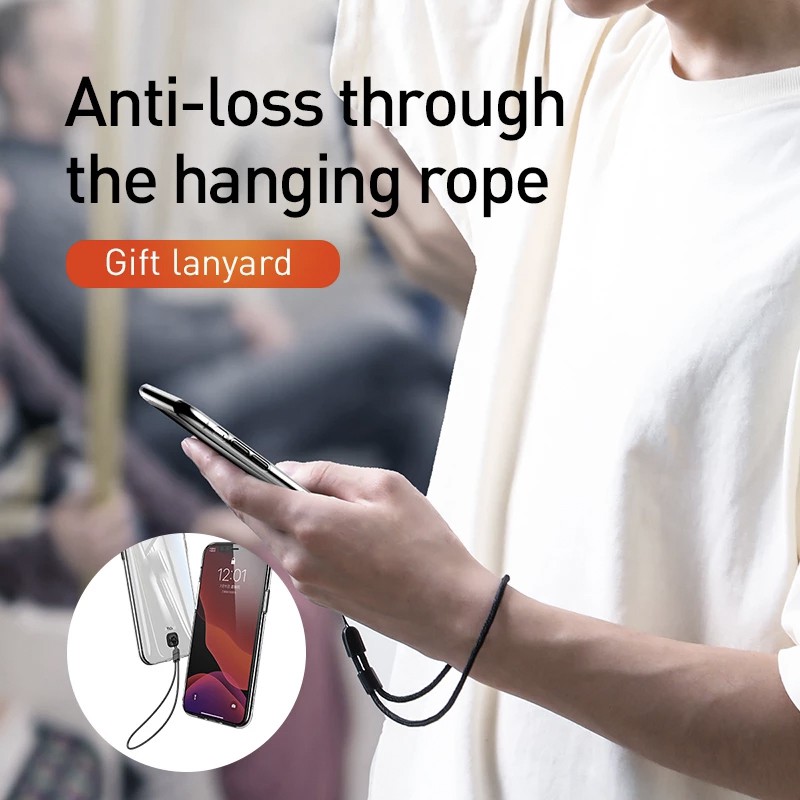 Ốp lưng Baseus cho IPhone 11 Pro Max trong suốt có dây đeo tay chống rơi Transparent Key Phone Case