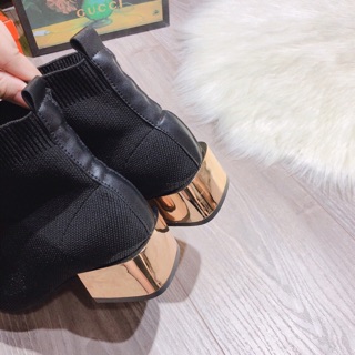 Bốt len cổ lỡ gót vàng vuông 3 phân