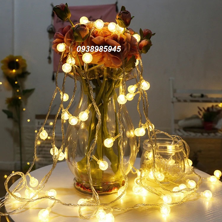 HCM 10M Dây Đèn Trang Trí Quả Châu Tròn Trong Suốt Có Bọt Nước Li Ti - Dây Đèn Led Cherry Ball Bọt Nước