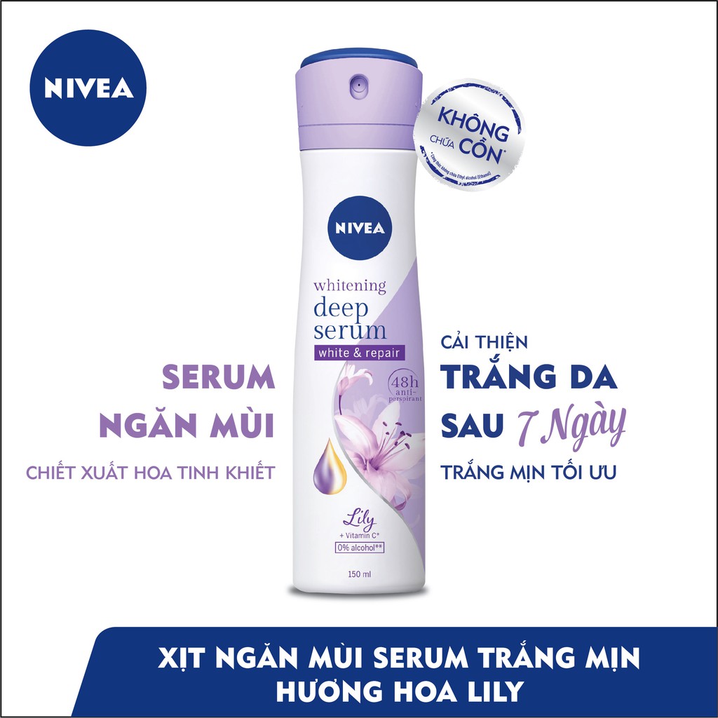 Xịt ngăn mùi Nivea serum trắng mịn hương hoa Lily (150ml) 85312