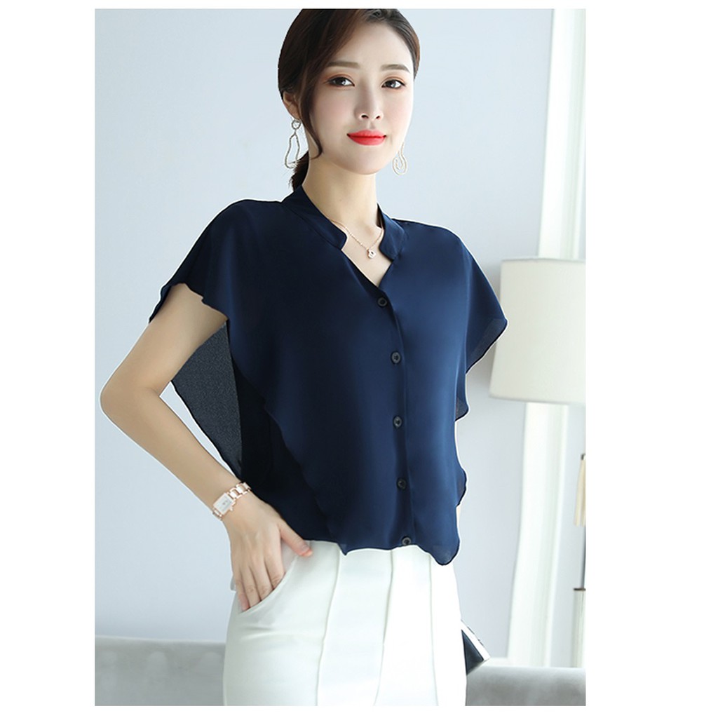 Áo Sơ Mi Nữ Công Sở kiểu Cổ Trụ, Cánh Dơi 2 Lớp | BigBuy360 - bigbuy360.vn