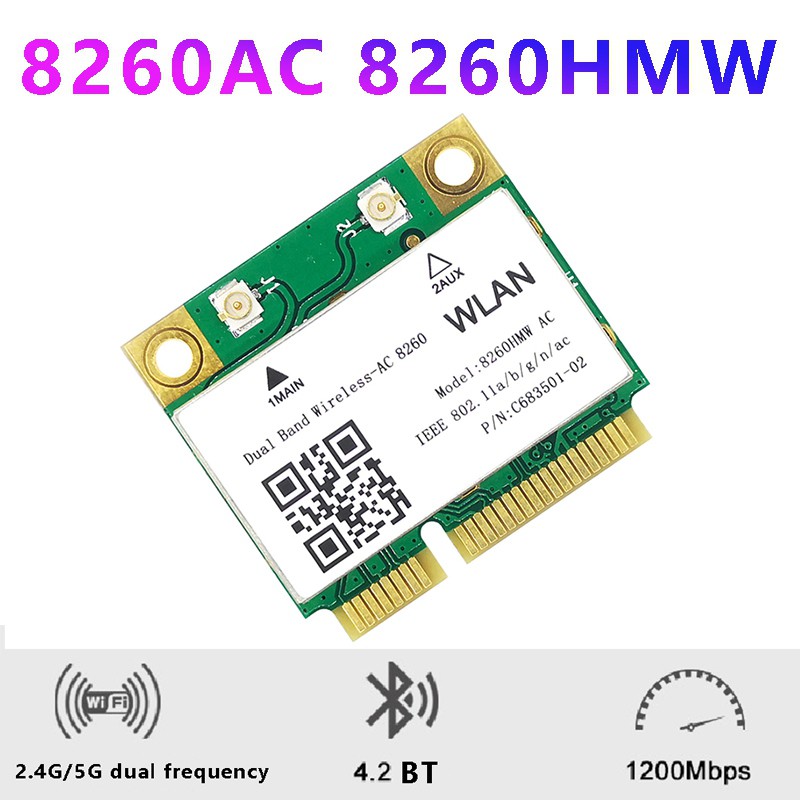 Card Wifi 8260ac 802.11ac 1200m Mini Pci-E 2.4g / 5g Cho Win7 Win 8 Win 10