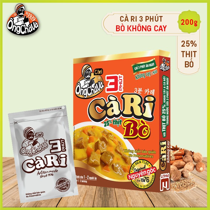 Cà ri 3 phút Bò Không Cay Ông Chà Và 200g, sản phẩm có thịt thật