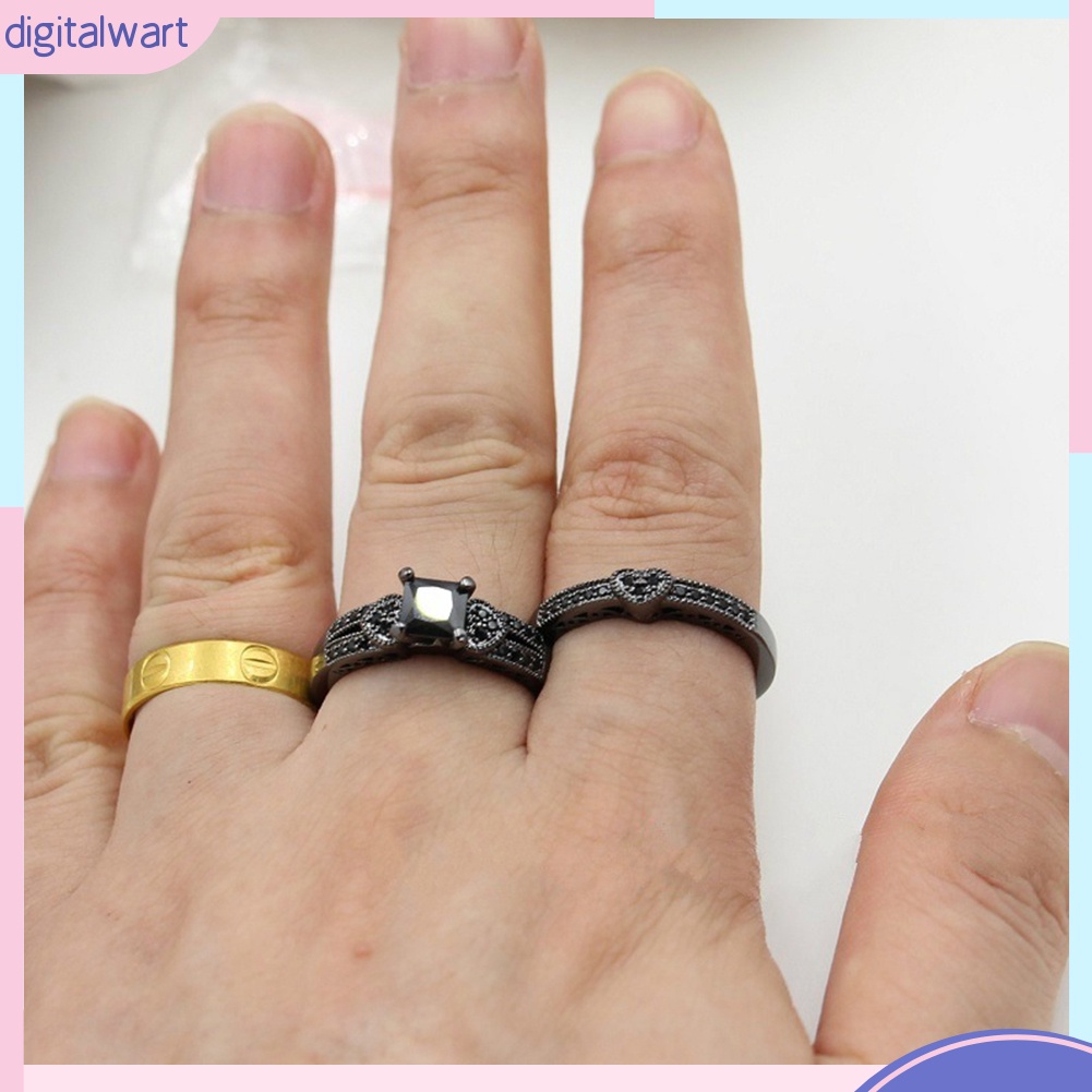 Set 2 nhẫn đính đá vuông / trái tim thời trang cho nữ