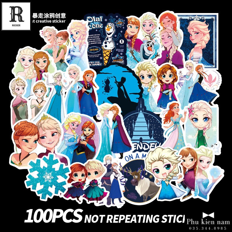 Sticker PVC Elsa 100 Hình ST122 - Stickers Chống nước Dán Mũ bảo hiểm Vali Laptop Điện thoại Dán xe