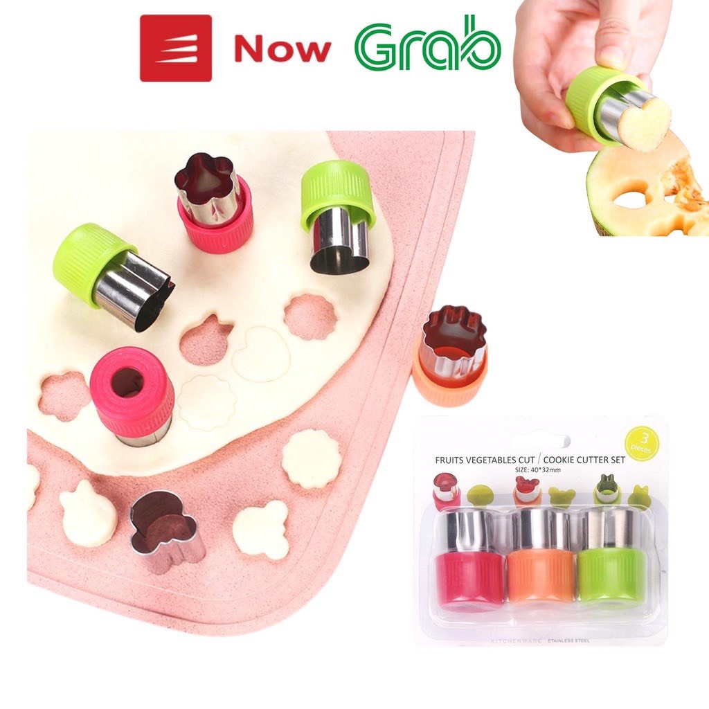 Set 3 Khuôn Tạo Hình Rau Củ Quả, Bánh Bằng Inox Dễ Thương Cho Bé Ăn Dặm
