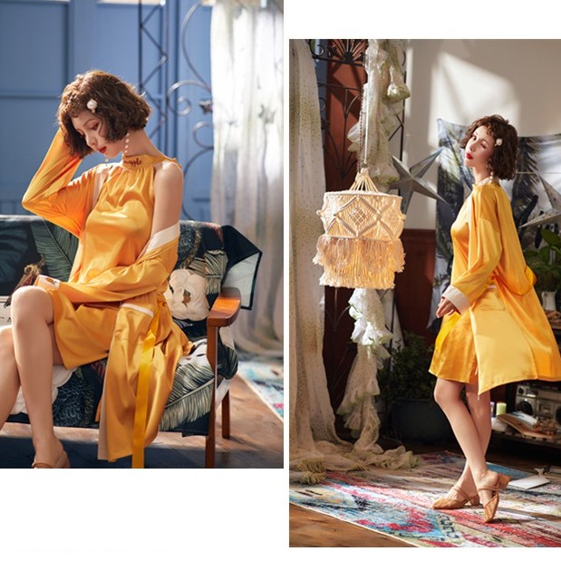 Đầm Hai Dây Kèm Áo Choàng Ngủ ✽ Lụa Mềm ✿ ❊ Ivysweethome Sang Trọng IVY151
