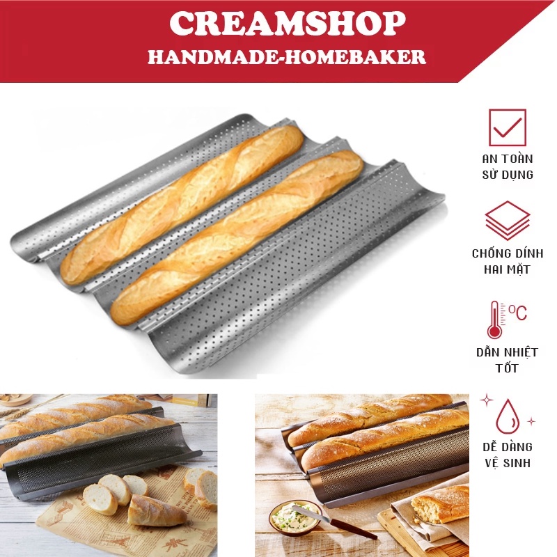 Khay Nướng Bánh Mì Pháp Lượn Sóng Baguette - Nướng Bánh Ngọt - Khuôn Nướng Bánh Mì Dài - Dụng Cụ Làm Bánh