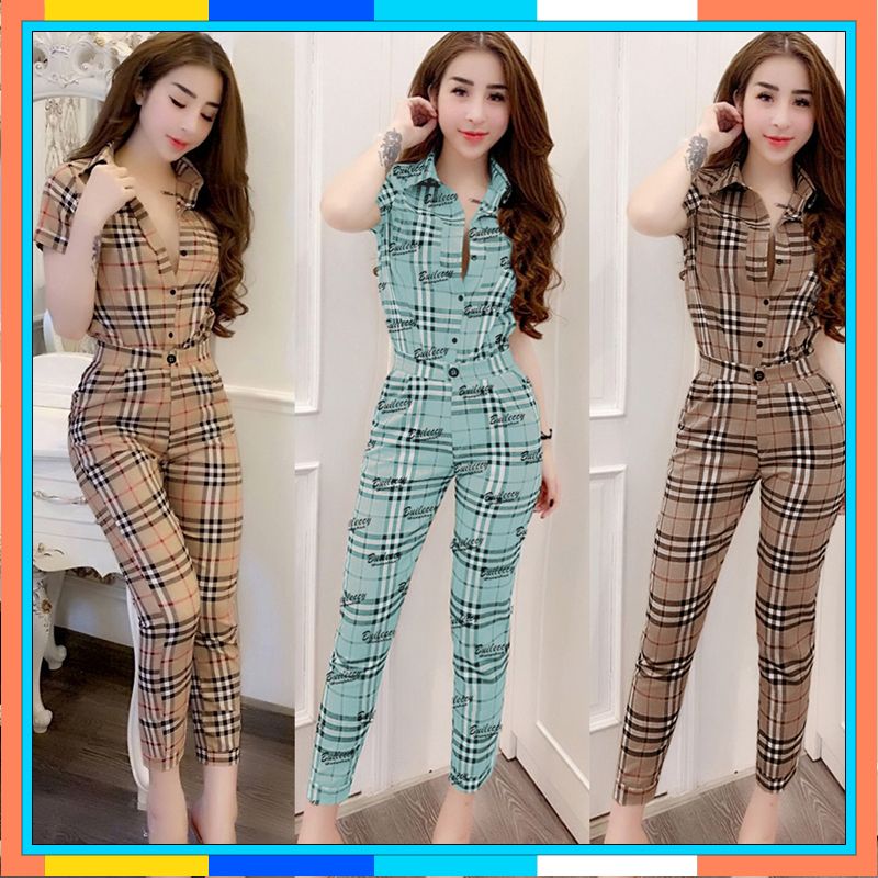 Set Đồ Nữ 💝FREESHIP💝 Set nguyên bộ áo sơ mi quần dài họa tiết BBR J1082