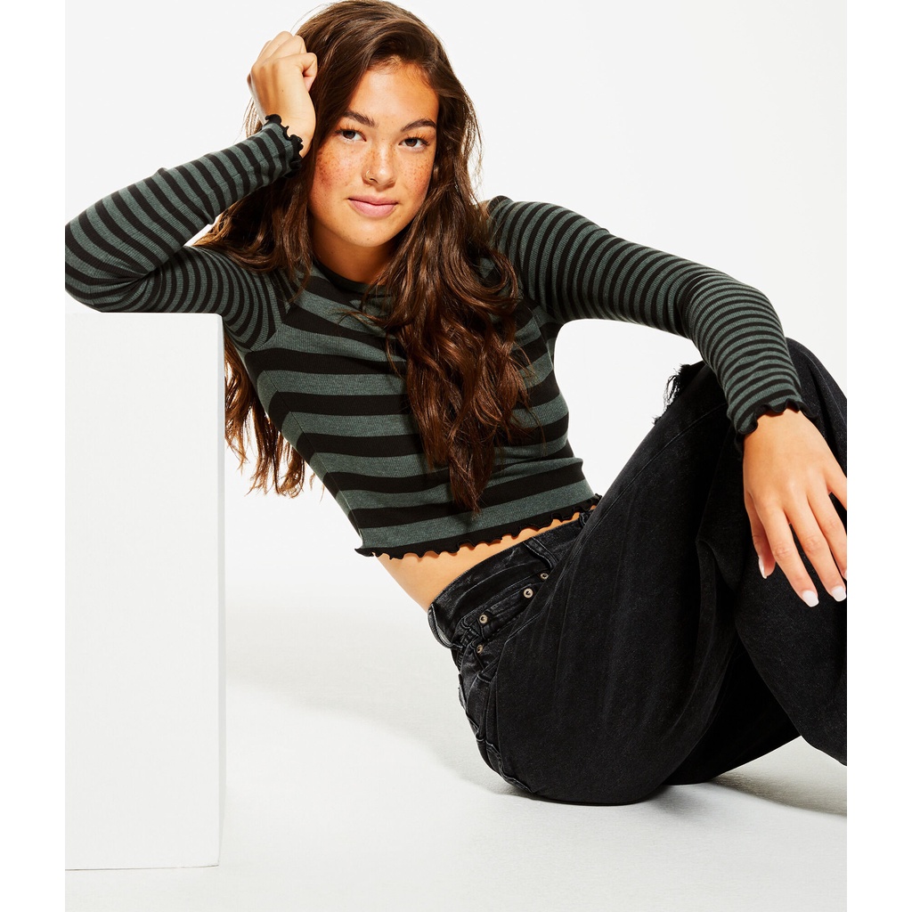 Hàng xuất xịn - Áo thun gân crop top tay dài A3ro xuất xịn