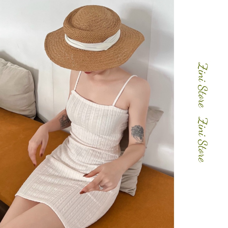 Đầm 2 dây nữ chất thun len gân dày dặn tại Zini Store