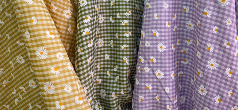 Vải caro hoa cúc chất đũi mềm nhẹ ko nhăn may váy,áo,scrunshie